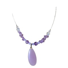 Vintage Purple Glass Stone Necklace Adjustable Length Women Jewelry Beads Gift