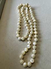 Vintage Hand Knotted Mother of Pearl Bead Necklace 30 Inch Long Strand MOP Shell