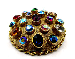 Vintage Signed ART Mult-Faceted Aurora Borealis Rhinestone Dome Brooch Pin
