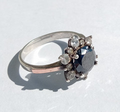 Vintage Ring with stone Sterling Silver 925 Gold 375 test Women Jewelry size 8.5