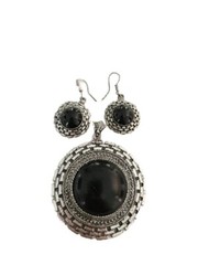 Vintage 3 Piece Black Onyx Earring And Pendant Set