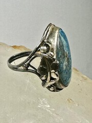 Art Nouveau ring Floral Art Deco leaves band Size 4.25 Sterling Silver women gir