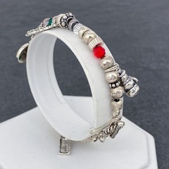 Christmas Holiday Red Green Charm Bracelet | Vintage Sterling Silver 925 | 6.75″