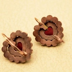 Vintage Unbranded Garnet Heart Motif Earrings (Almandine Garnet) F012