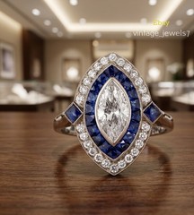 14K Gold FN 2CT Marquise Lab Created Diamond Wedding Ring Art Deco Vintage Style
