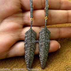 Vintage Look 2.90ct Genuine Old Mine Rose Diamond Silver Feather Earring Jewelry