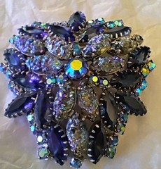 D&E Juliana Lava Glass & Blue AB Rhinestone Brooch/Earring Set Vintage Exquisite