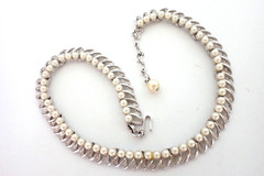 Vintage 1960s Trifari Faux Pearl Necklace Chocker Silver Plated Metal