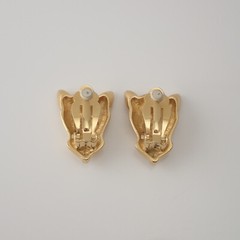 Jackie Collins Matte Gold Tone Rhinestone Panther Pin Brooch Clip Earring Set