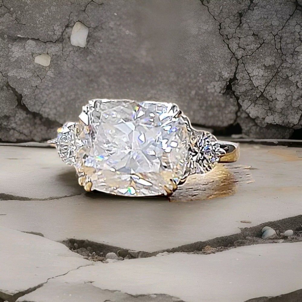14k White Gold Engagement Ring 6.18ct Lab Grown Simulate Diamond Cushion Shape