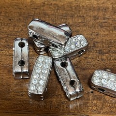 VINTAGE Old Stock Crystal Metal 2 Hole BEADs Exact Lot Of 7