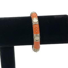 Fornash Bracelet Hinged Magnetic Clamp Enamel Signed Gold Tone Orange Cream