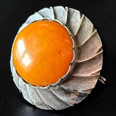 ORNO Baltic Amber Brooch 800 Silver Polish Modernist Pin Mid Century Warsaw