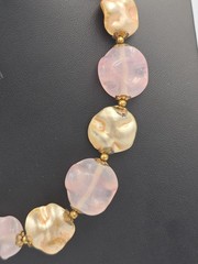 Vintage Pink Frosted Molded Glass & Gold Tone Bead Choker Necklace Hook Clasp