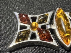 Vintage Baltic Amber Articulated Shield Pendant Necklace, 925 Silver,18″, 7.1g