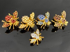 LOT of 5 JOAN RIVERS Gold Tone Bee Pins Brooches (one small) Various Colors