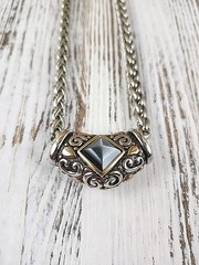 Vtg Foxtail Chain Necklace Silver And Gold Toned Sliding Pendant 14 in (B1)