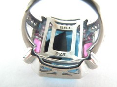 Vintage Sterling Silver 925 Large Natural Heated Blue Pink Topaz Ring Size 6