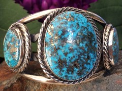 90 GRAM TURQUOISE W/ PYRITE STERLING SILVER SOUTHWESTERN NAVAJO STYLE BRACELET