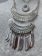 VTG Silver Waterfall Bib 2 Necklaces Stack* Coin Mesh Chainmail Hippie Gypsy LOT
