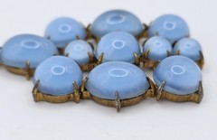 Vintage Blue Glass Pendant Necklace Moonglow Floral Statement Cabochon