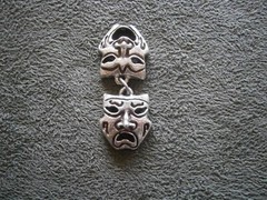 Mardi Gras Theater Masks Vintage Sterling Silver Bracelet Charm Pendant 3.1g