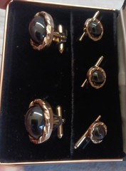 ✅VTG Swank Gold Tone & Black Cabochon Cufflinks Studs Dress Set in Original Box