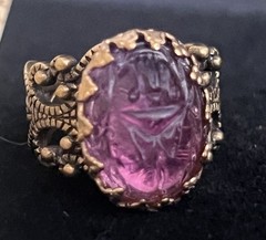Scarab Ring Egyptian Beetle Antique Czech Glass Egyptian Revival Jewelry