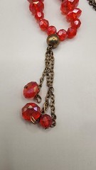 VTG 70s 80s Red Orange Acrylic Bead Statement Necklace Long Claspless 30″ Tassel