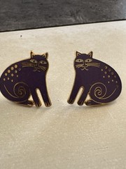 Laurel Burch Lilac Purple Keshire Cat Post Earrings from 1980s Collection