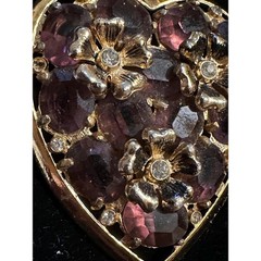 1950s Coro Heart Brooch Gold Tone & Purple Stones 3″