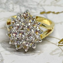 Vintage 1980s CZ Cocktail Ring Size 5 Halo Dome Two Tone Gold Plated – 14G