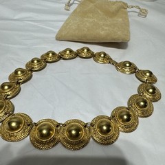 Vintage Erwin Pearl Collar Necklace Gold Tone Textured Dome Link Chunky Runway