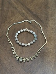 Vintage Weiss Clear Aurora Borealis Rhinestone Bracelet & Necklace Set Nice!