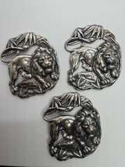 Vintage Silver Coated Brass Jungle Lion Stampings Findings Lot of 3