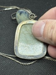 Vintage Handmade Ceramic Pottery Pendant with 925 Silver Trim 24″ Chain