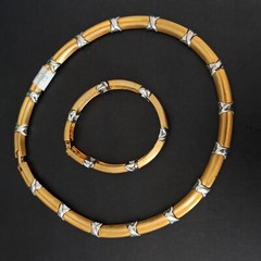 Vintage Bicolor Set Collar Bracelet Heavy Deco X-Design Link Classic Timeless