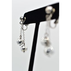 Vintage Crystal Clip On Earrings Silver Chain Disco Ball Chain Drop 1950s A23