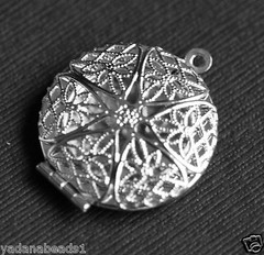 5 Silver Plated Filigree Locket Charm Pendants 27x32mm