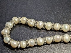 Genuine Freshwater Pearl Necklace Rhinestone Rondelle Spacers Choker 17″