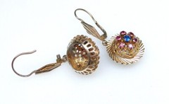 🌟Vintage 6 Grams 10K Gold Dangle Earrings w Rubies Pierced Pair