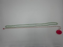 Vtg Uranium Glass Necklace Vaseline Glows UV Blacklight Knotted 52″ Rope Flapper