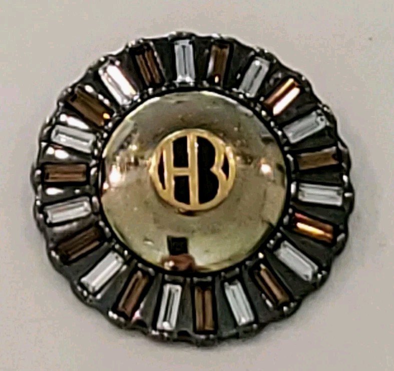 Henri Bendel New York Art Deco Brooch Radiating Baguette Crystals Hematite Vtg