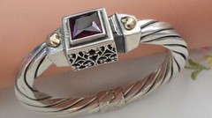 STERLING & 14KT HINGED BRACELET W, RED STONE WT. 38 GRAMS