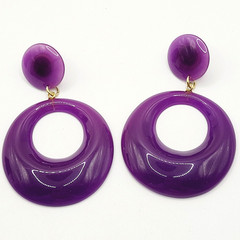 Purple Curvy Hoop w Button Stud Retro Style Vtg 1980s Costume Pierced Earrings