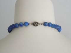Lapis Lazuli? Sodalite? Ball Necklace 800 Silver 58.5 G/39 Cm/Ø 0.9 Cm-1.3 Cm