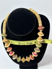 Boho Chic Fashion Wood Rainbow Disc 18” Necklace Vintage Estate Chunky Funky WOW