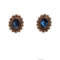 1925 Earrings Art Deco Art Nouveau Blue Rhinestone Crystal Round Post Bronze