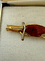 Unique Mid Century Semi Precious Genuine Stones Gold Tone Link Bracelet & Case