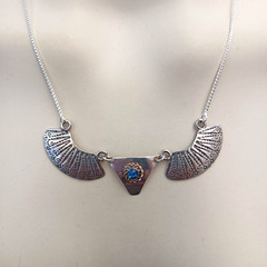Ethnic Necklace Vintage Sterling Silver Blue Tribal Folk Crescent Artisan Boho